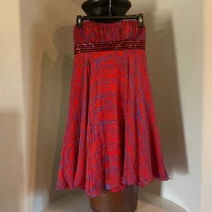 Beyond division of jovani beaded strapless 100% silk patterned dress